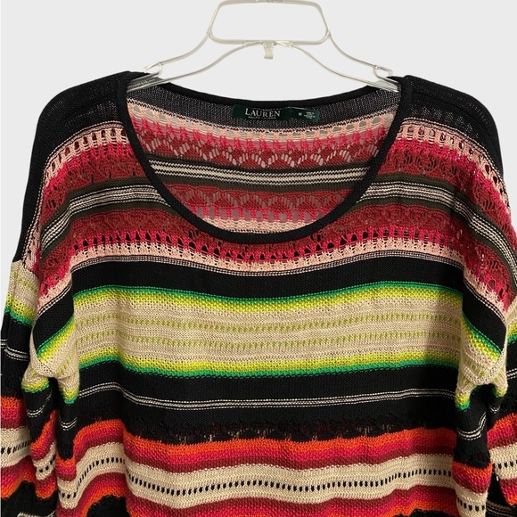Lauren Ralph Lauren Multicolor Striped Open Knit Sweater Women's Size M Preppy - Picture 3 of 16